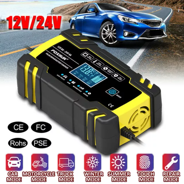 12V/24V 8 Amp Intelligent Smart Car Battery Charger Pulse Repair Starter AGM/GEL 2