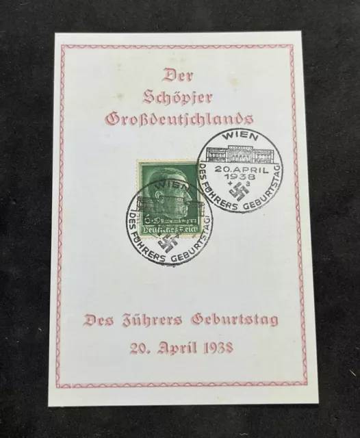 WW2 WWII Nazi German Third Reich Adolf Hitler 49th Birthday stamp w card 1938