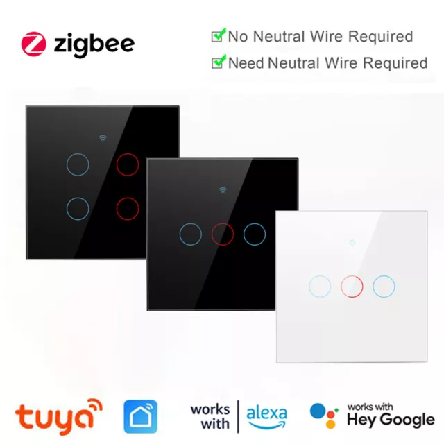 Tuya Zigbee 1/2/3/4 Gang Smart Light Switch UK Touch Panel APP Timer f Alexa