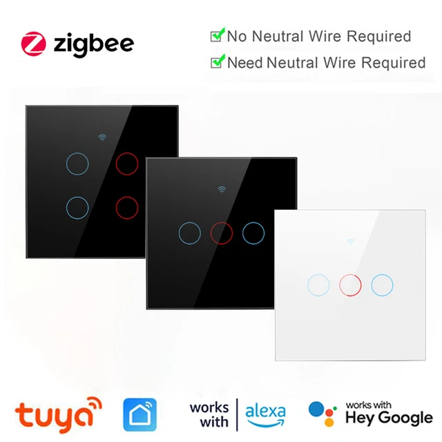 Tuya Zigbee 1/2/3/4 Gang Smart Light Switch UK Touch Panel APP Timer f Alexa