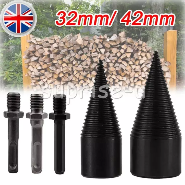 32-42mm Firewood Drill Bit Wood Cone Hex Shank Wood Log Splitter Screw Splitting