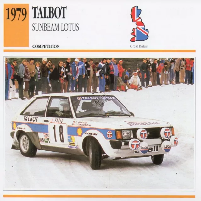 1979 TALBOT SUNBEAM LOTUS Racing Classic Car Photo/Info Maxi Card