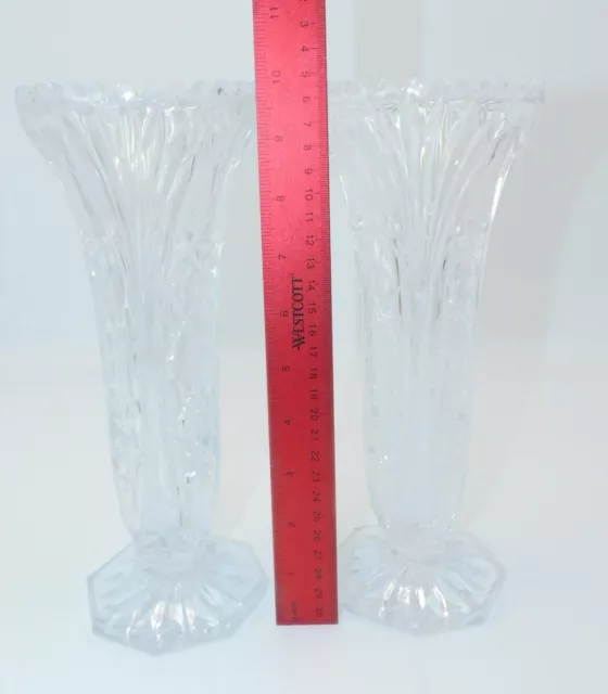 Lot of 2 Tall Antique Vintage Clear Flower Vases.