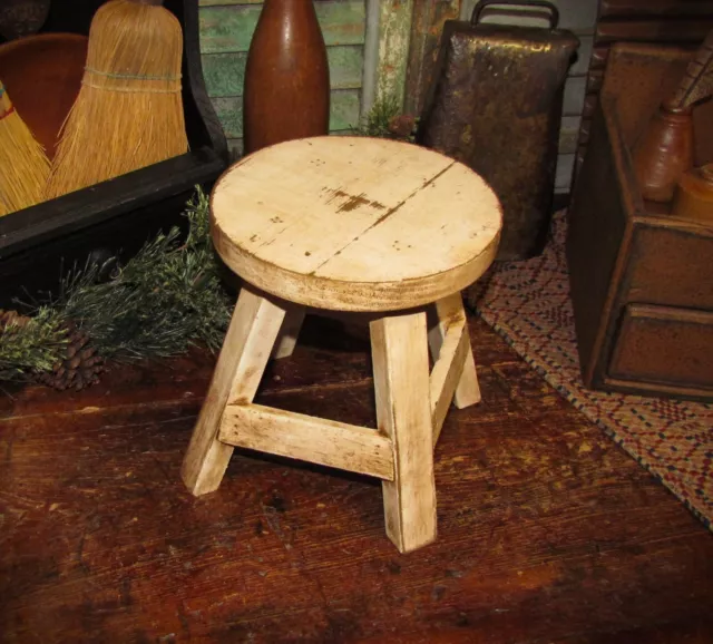 Prim Vtg Style Handmade Wood Farmhouse Milking Stool Bench Plant Table Stand W7