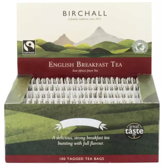 Birchall Fairtrade English Breakfast String & Tagged Tea Bags (100 Tea Bags)