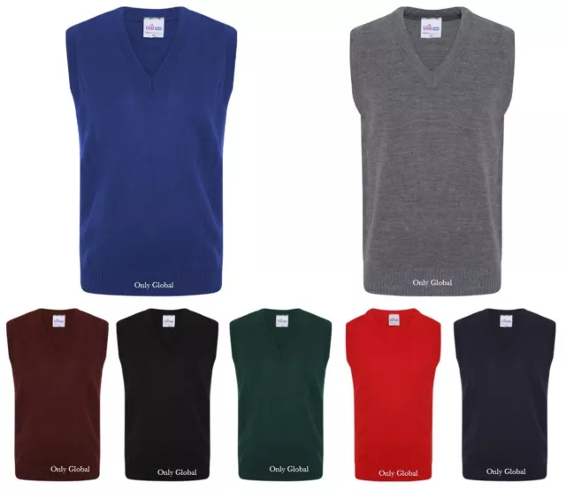 School Uniform V Neck Tank Top Kids Knitted Sleeveless Jumper Schoolwear Top NEW