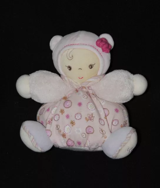 Peluche doudou fille boule KALOO rose beige fleurs 18 cm TTBE