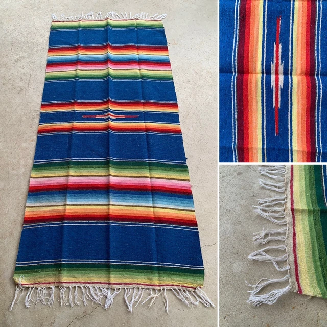 VTG MEXICAN SOUTHWESTERN Saltillo Serape Camp Blanket Rug Wool 57 X 26