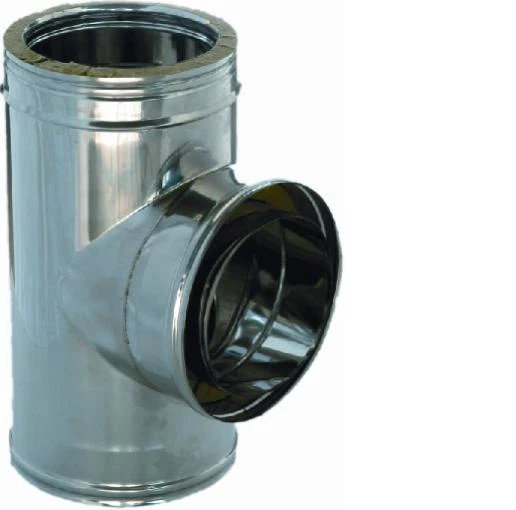 Raccordo A T 90&deg; Per Canne Fumarie - Giunto Coibentato In Acciaio INOX, Doppia Parete, DN 80/130