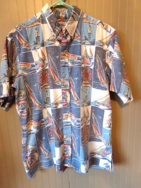 REYN SPOONER Reverse Print Shirt Boats Size XL