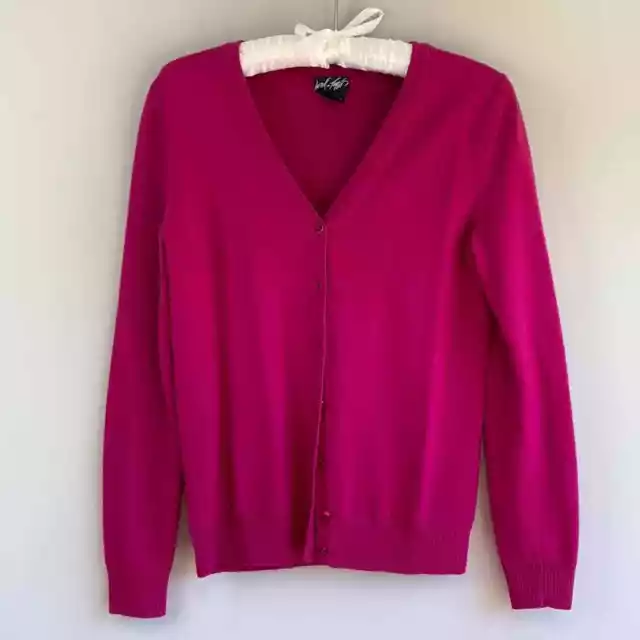 Lord & Taylor 100% merino wool fuchsia button front cardigan long sleeves size S