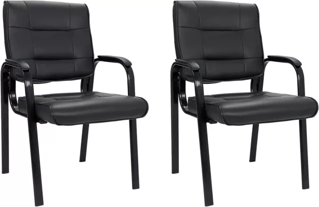 2PCS Office Guest Chair Leather Reception Wating Room Chairs w/Solid Metal Frame