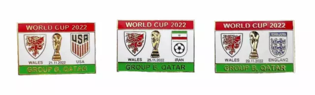 Wales Pin Badge Set Of 3 World Cup 2022 Football Match Souvenir Badges