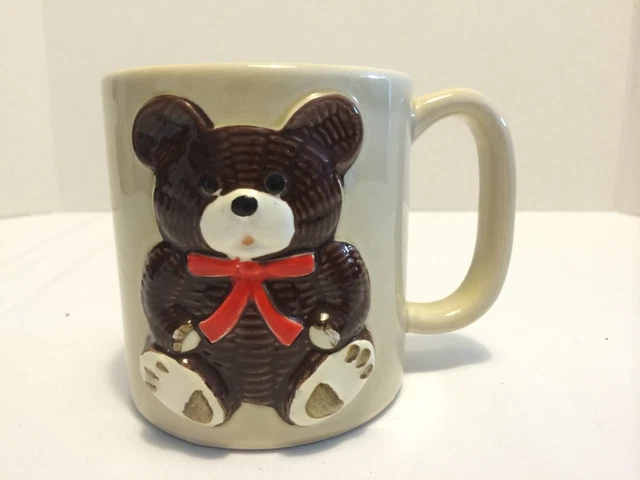 OTAGIRI OMC Japan 1979 Basket Weaved Brown Bear Hand Painted Ceramic Mug Rare