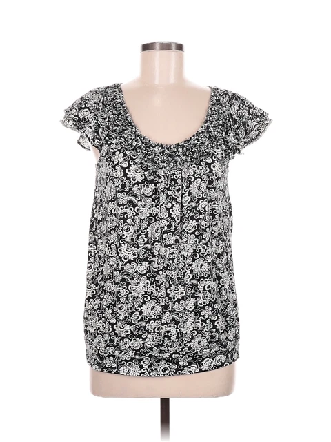 Elle Women Black Short Sleeve Top M