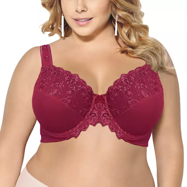 Ladies Front Fastening Firm Support Non Wired Lace Bra Plus Size