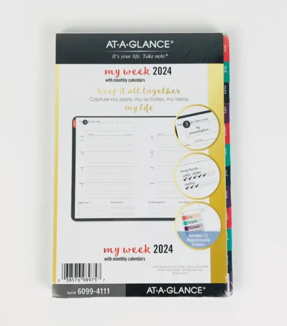 At A Glance Harmony 2024 Weekly Monthly Planner Refill 5 1/2" x 8 1/2"