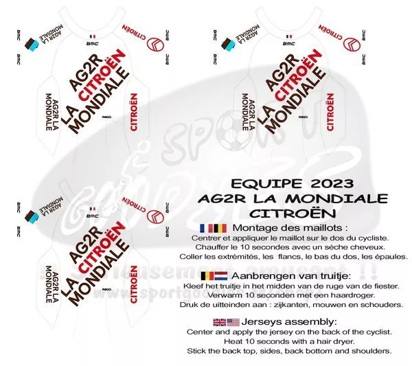 3 maillots stickers pour cyclistes miniatures Equipes 2023 Ech1/32 TDF