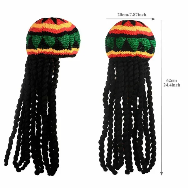 1pc Cotton Knitted Beanies Hat Bob Marley Rasta Hair Hat Unisex Wig Braid Tassel