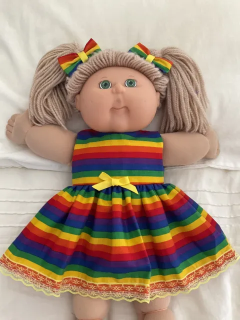 DOLLS CLOTHES - DRESS & BOWS  fit 16" CABBAGE PATCH : Bright Stripes