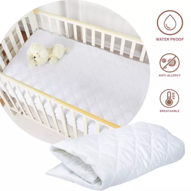 Quilted Cot Mattress protector size 140cmx70cmx15cm - 100% Waterproof Cot Cover 2