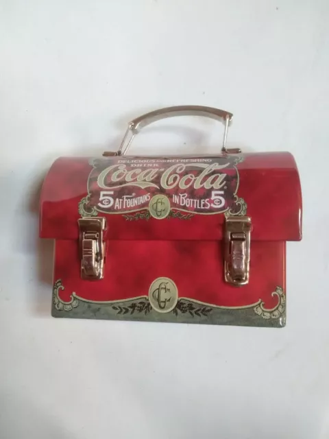 Coca Cola Mini Handled Dome Style Lunch Pail Collectable Tin Box Company (Mint)