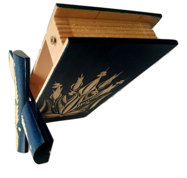 Livre de puzzle boîte en bois sculpté espace secret bleu à l'intérieur de...