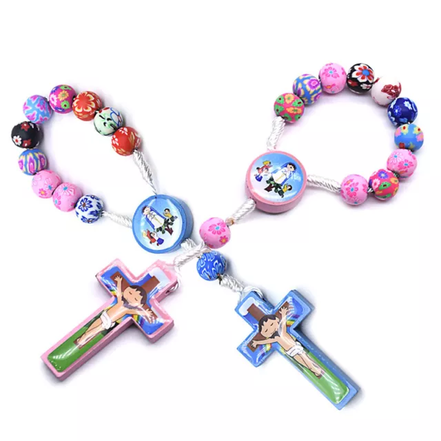 Colorful Cartoon Kids Beads Cross Rosary Bracelet Catholic Holy Christ Jewelr Sp