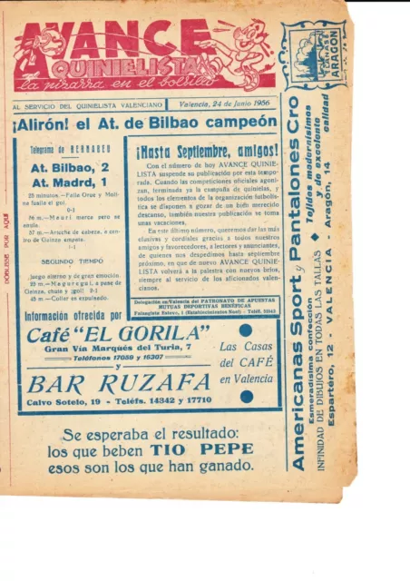 At Bilbao V Atletico Madrid 24 June 1956 Quinelista Valenciano Post Match Issue