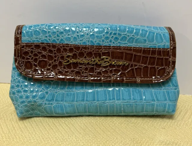 Samantha Brown Turquoise Moc Croc Cosmetic/Toiletry Tri- Folding Bag