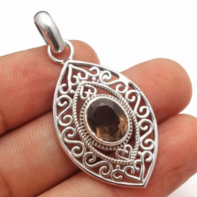 Faceted Smokey Quartz Gemstone Artistic Pendant 925 Sterling Silver Jewelry