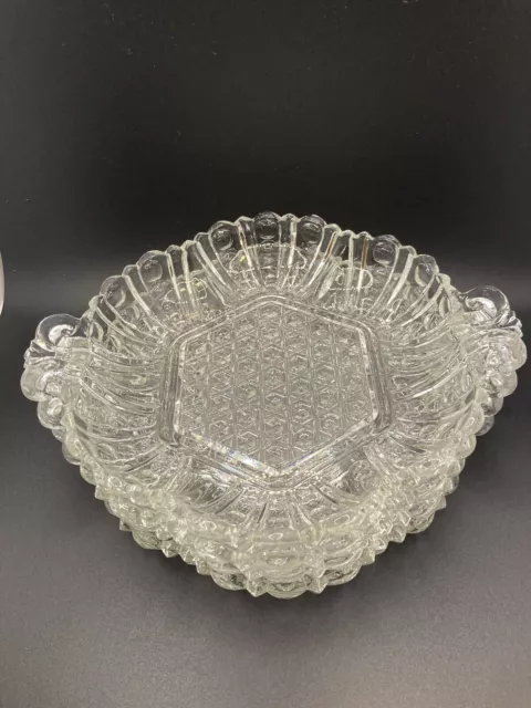 VTG Scalloped Edge Hexagon Shaped Clear Glass Candy Dish With Handles Set Of 4