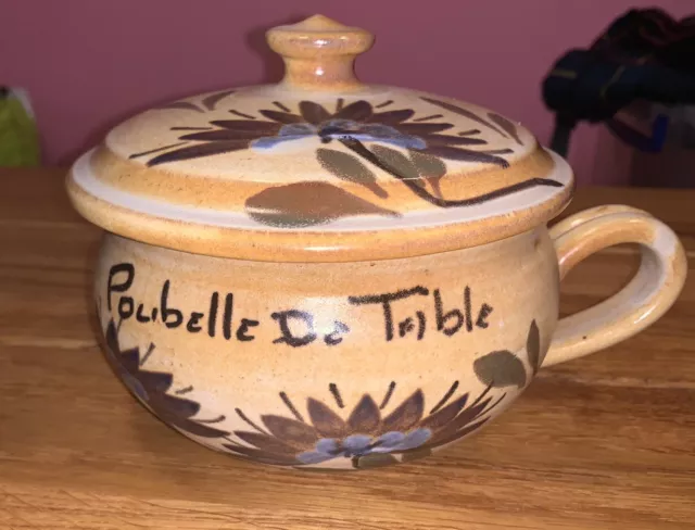 Vintage French Poubelle De Table Stoneware Table Bin With Lid and