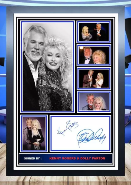 (362) kenny rogers & dolly parton signed photograph unframed/framed  (reprint)