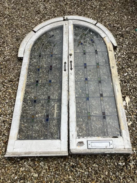 ART DECO STAINED GLASS FRENCH DOORS ANTIQUE PERIOD RECLAIMED OLD 20s 30s LEADED