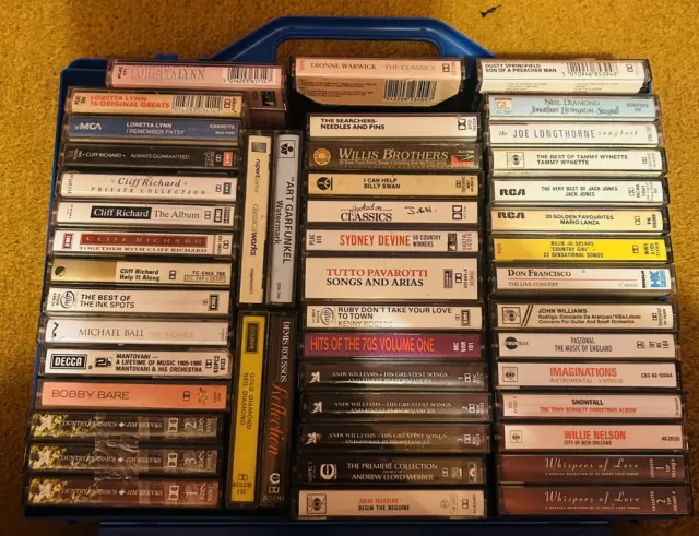 47 Cassette Tapes Audio Job Lot - With Carry Case - Various Artists