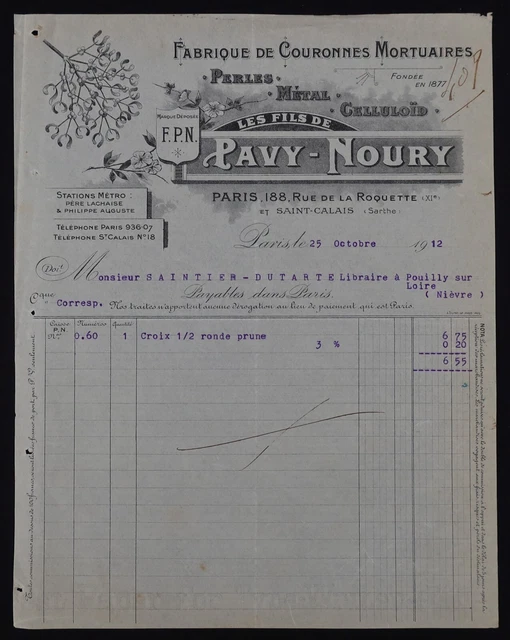 FACTURE 1930 MULLER&CIE A PARIS-M.CARRABIN A LYON EUR 10,00 - FR