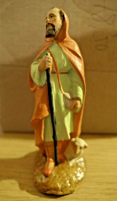 Ancien Santon Devineau – Berger Au Mouton – Taille 5 – Crèche De Noël