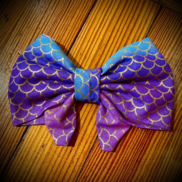 Handmade Mermaid Girls Hair Bow Pastel Colors With Gold Accents