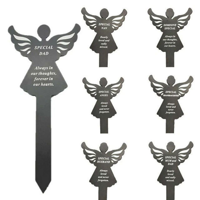 Family Memorial Black Angel Stake Grave Marker Ornament Garden Remembrance Spike