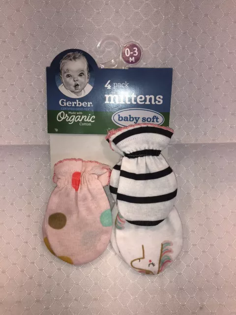 New Gerber 3 Pack Baby Girl Scratch Mittens Gloves 0-3 Months Pink Dots Love