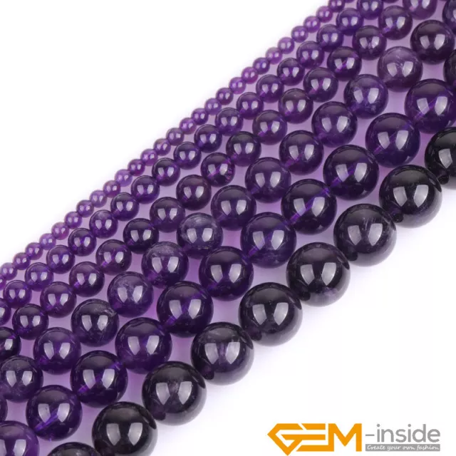 AAA Natural Genuine Dark Purple Amethyst Round Beads Jewelry Making 15" Bulk UK 3