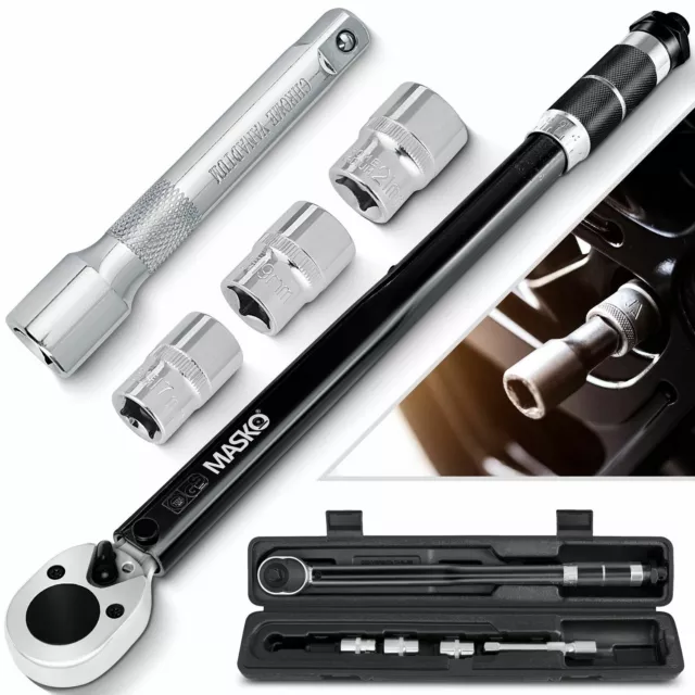 MASKO® Drehmomentschlüssel 1/2 Zoll 40-210 Nm 3 Stecknüsse 17 19 21 Verlängerung