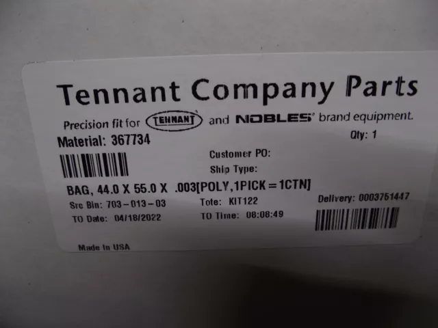 NEW OEM TENNANT Paper Vacuum Bag – 44 x 55 in (Roll Of 18 Bags) 367734