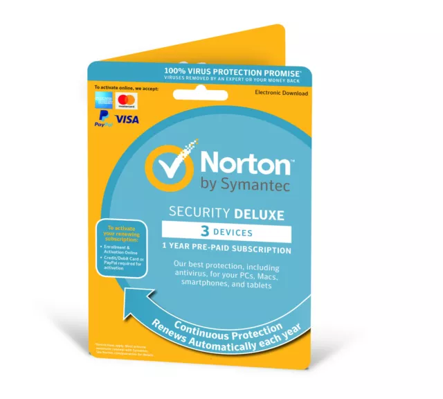 Licence antivirus Internet Norton Security Deluxe 2024 3 appareils 1 an PC/Mac