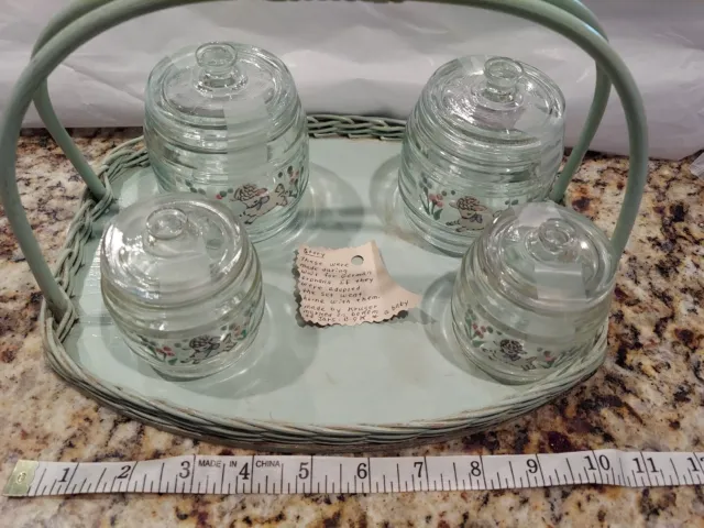 Kruger Glass Nursery,  Vanity Jars With Lids, Circa 1940 Hand Painted Set of 4