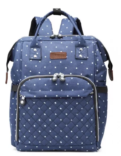 NEW Kono Wide Open Baby nappy Diaper Changing Backpack Dot Navy blue