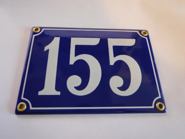 Antique French Blue  Genuine Enamel Porcelain House Door Number Sign / Plate 155
