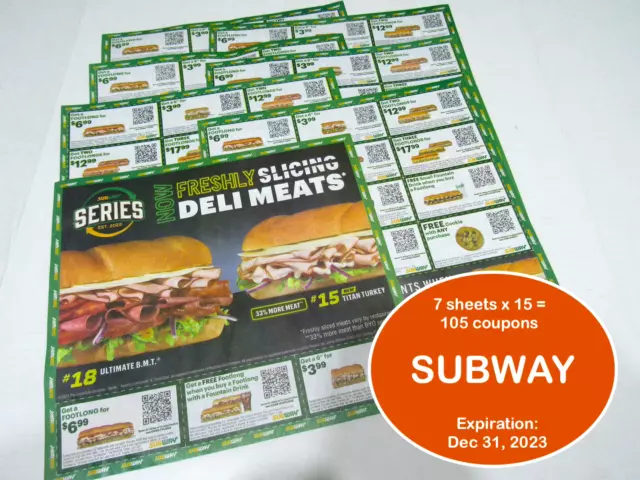 ⭐ SUBWAY COUPONS!!! 2X Sheets = 28 Coupons In All!!! Exp 12/31/23 ⭐ $2.00 -  PicClick