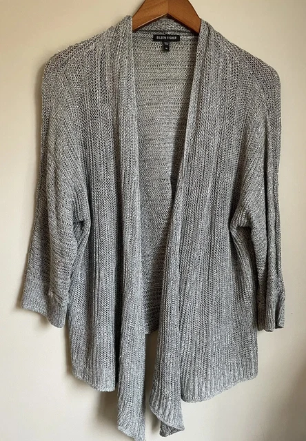 Eileen Fisher Womens Gray Linen Silk Blend Open Cardigan Sweater XL